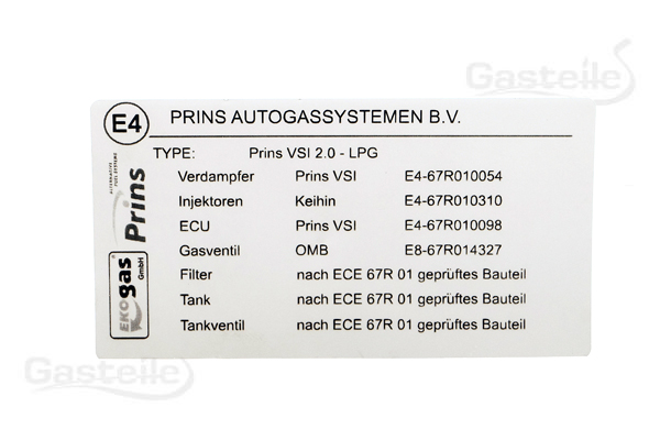 Prins Typenschild VSI-2.0 mit Prins Verdampfer
